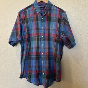 Ralph Lauren Blue label Plaid Shirt Vintage Blue And Red Mens Large Shirt Sleeve